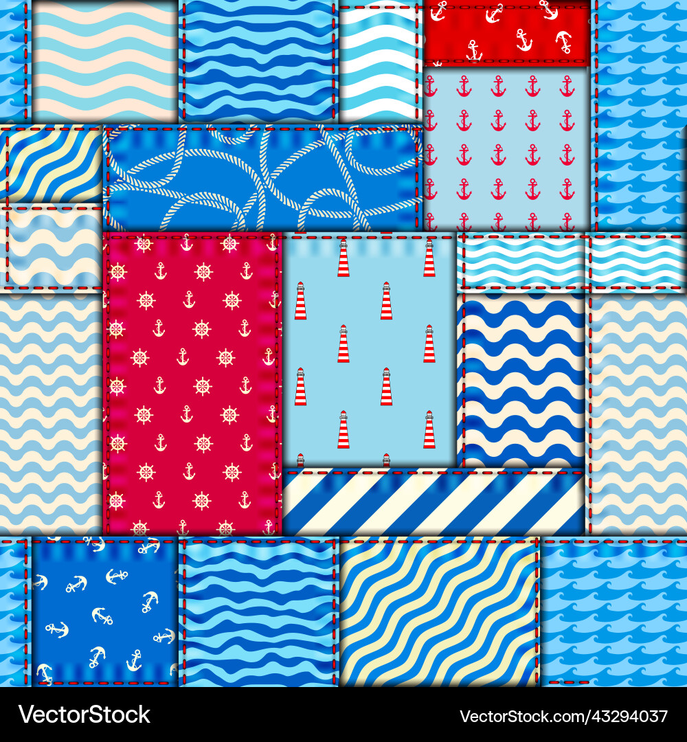 Patchwork seamless pattern in marine style art Patchwork seamless pattern in marine style art Vector Image