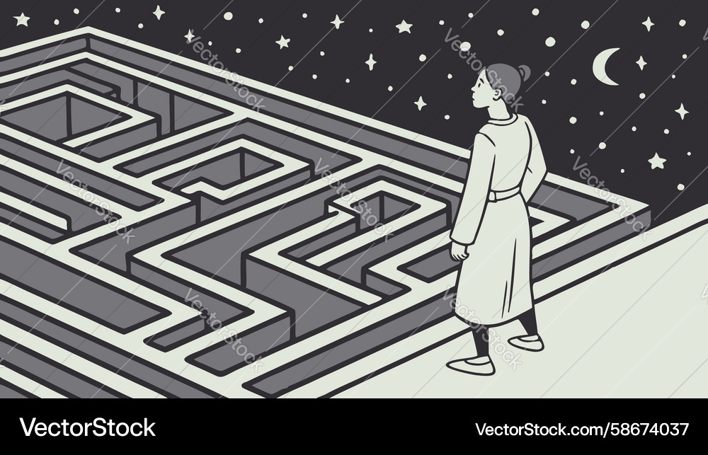 Person navigating a complex labyrinth path design Vector Image