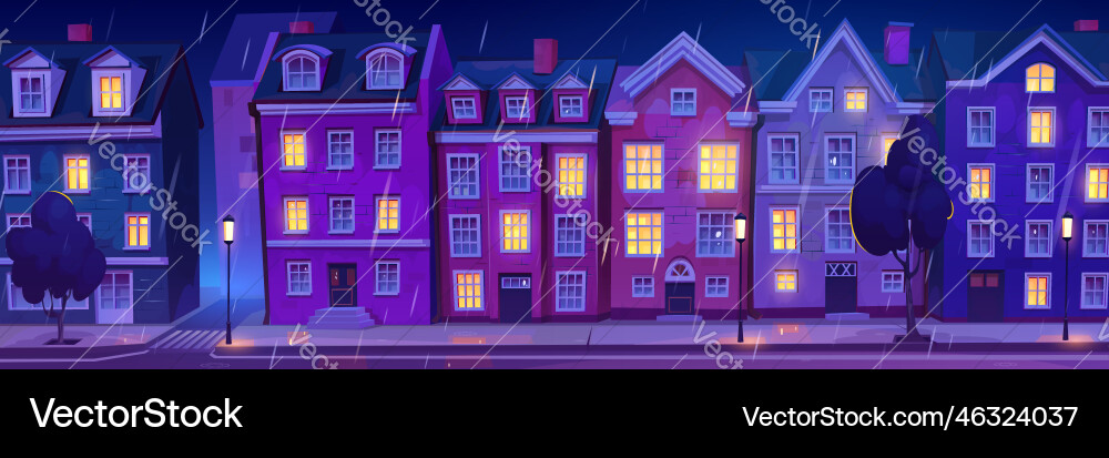 Scandinavian night city street rain scene vector image