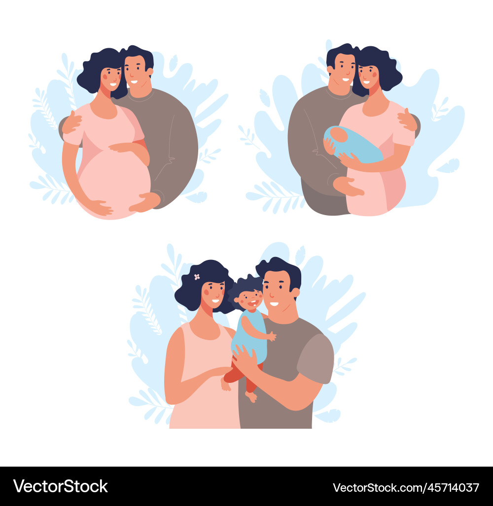 Schwangere Frau mit Mann und neugeborenen Baby-Set Schwangere Frau mit Mann und neugeborenen Baby-Set vektorbild