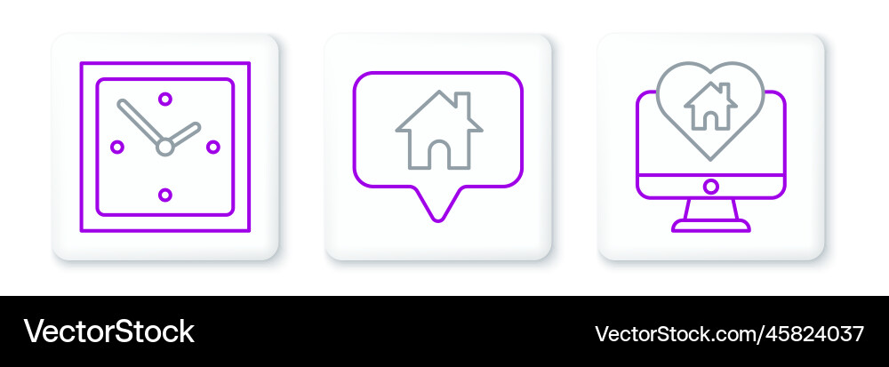 Set line monitor with house in heart shape clock Set line monitor with house in heart shape clock vector image