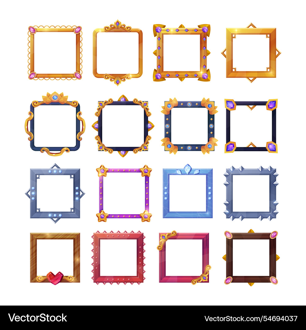 Square avatar frames fantasy game user Square avatar frames fantasy game user vector image