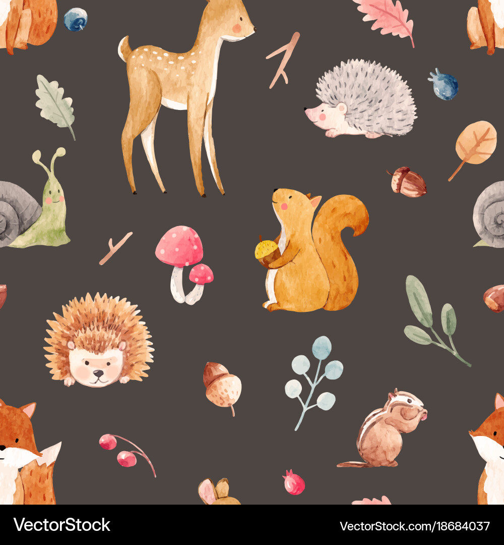 Watercolor Animal Pattern Vector Image