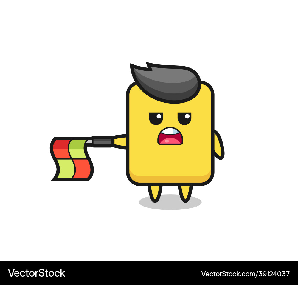 Yellow card character as line judge hold the flag Yellow card character as line judge hold the flag vector image