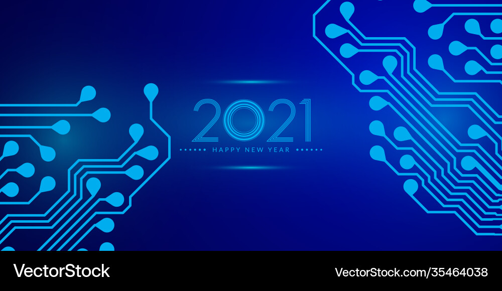 2021 happy new year text design with circuit 2021 happy new year text design with circuit vector image