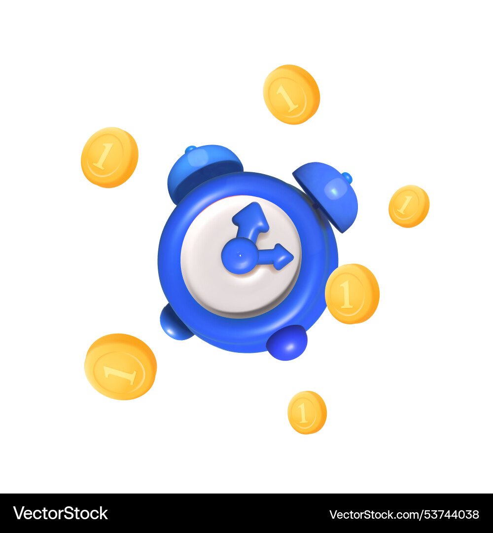 Alarm clock icon and gold coins time is money Alarm clock icon and gold coins time is money vector image