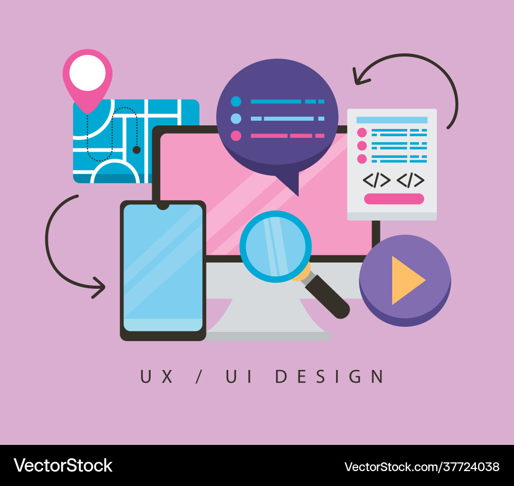 Desktop with ux ui icons Vector Image