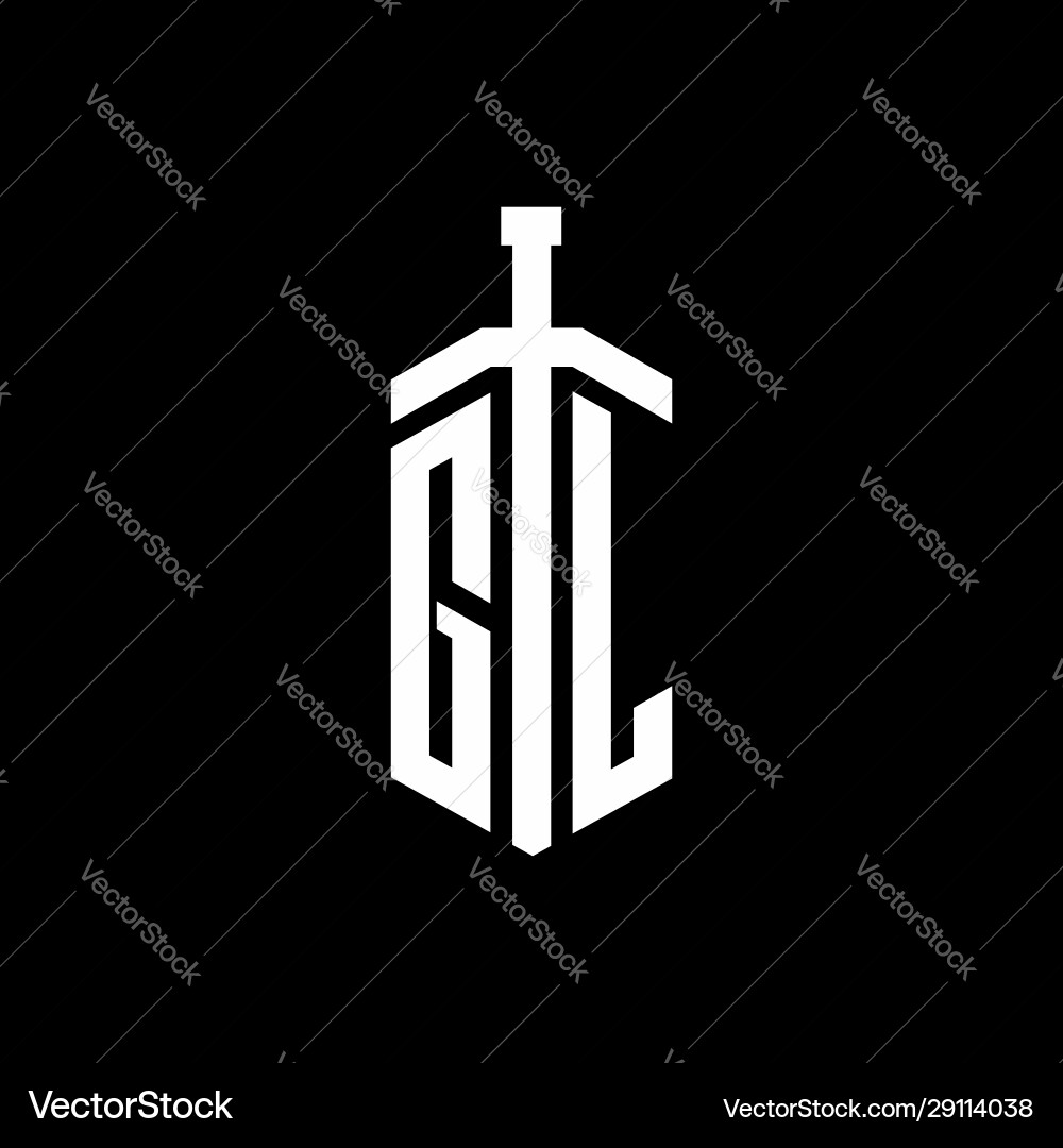 Gl logo monogram with sword element ribbon design Vector Image