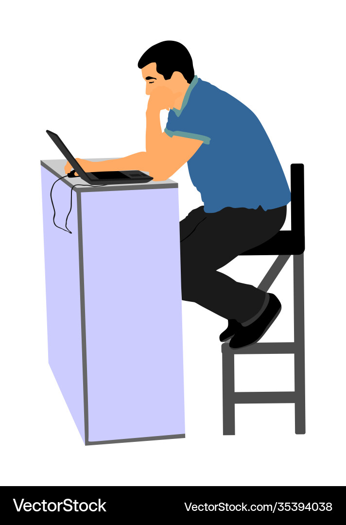 Man sitting and working on laptop computer Vector Image