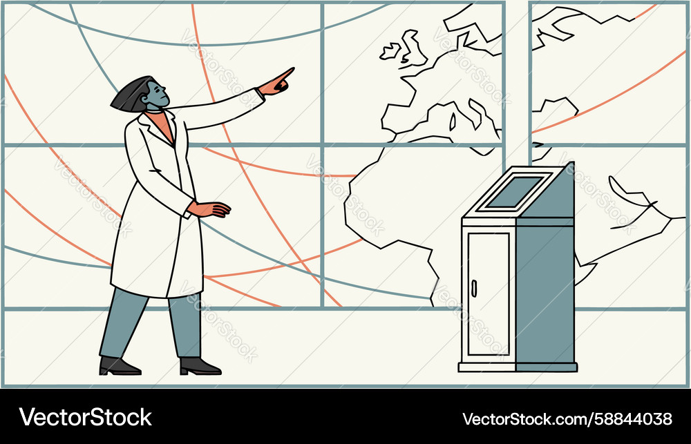 Scientist Explaining Interactive Maps Vector Image