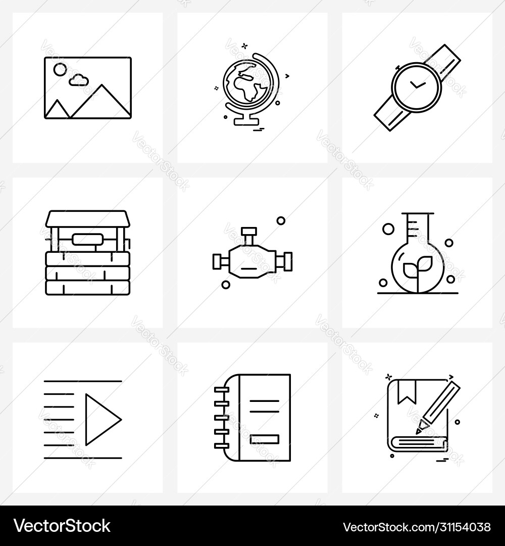 Set 9 einfache Liniensymbole für Web und Print Vektorbild
