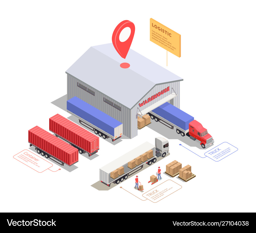 Trucks isometric composition Royalty Free Vector Image