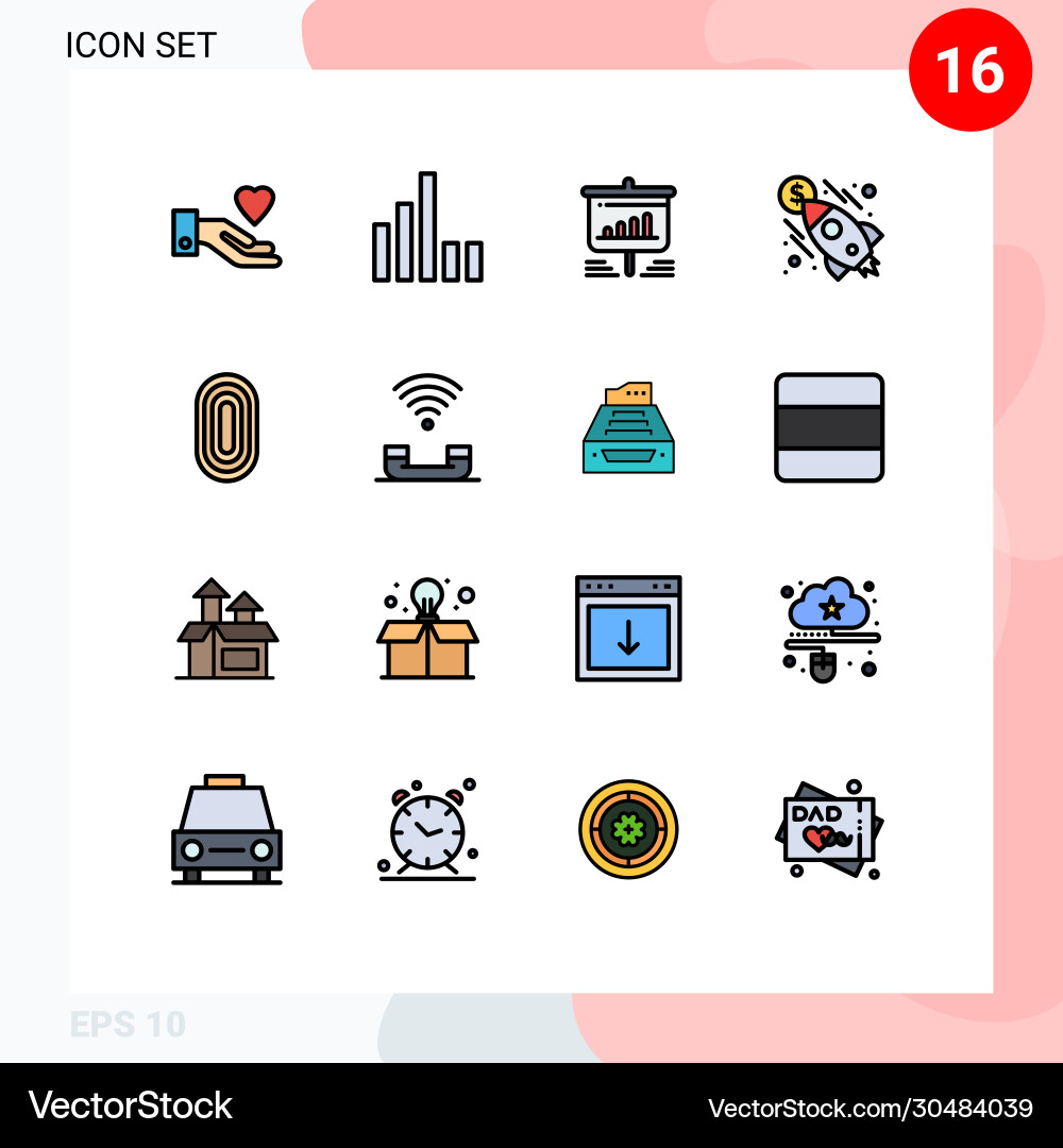 16 user interface flat color filled line pack Vector Image