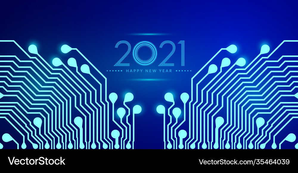 2021 happy new year text design with circuit 2021 happy new year text design with circuit vector image