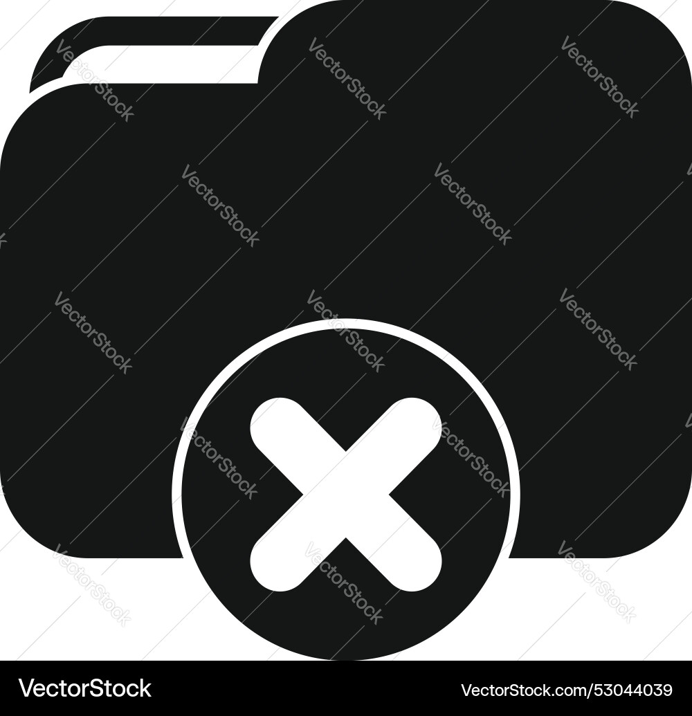Black folder icon with delete cross mark showing Black folder icon with delete cross mark showing vector image