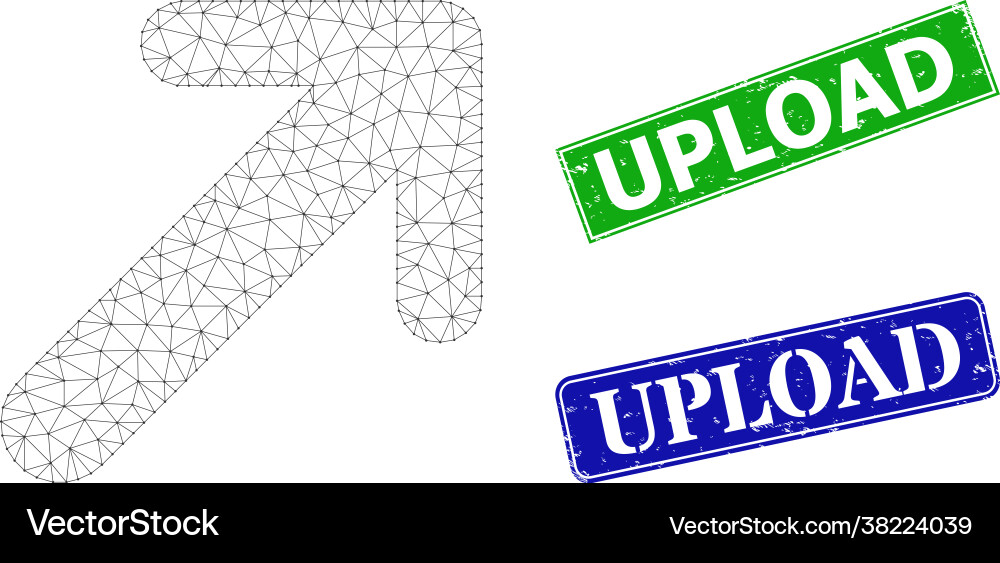 Grunge upload seals and triangle mesh arrow up Grunge upload seals and triangle mesh arrow up vector image