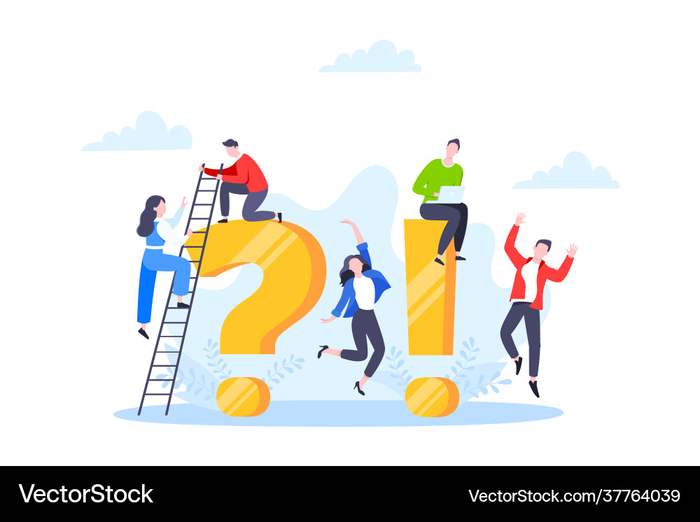 Q and a or faq concept with tiny people characters Q and a or faq concept with tiny people characters Vector Image