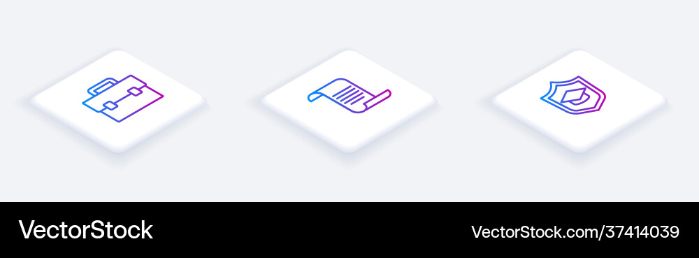 Set isometric line briefcase document with shield Set isometric line briefcase document with shield Vector Image