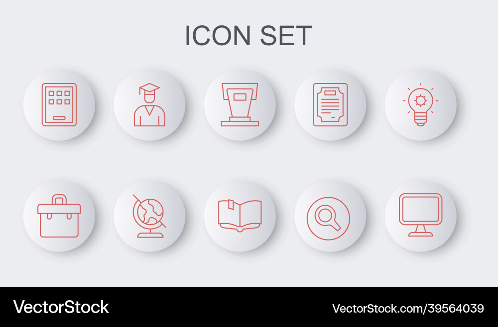 Set line computer monitor briefcase stage stand Set line computer monitor briefcase stage stand vector image