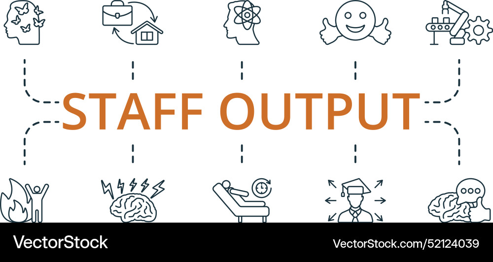 Staff output thin line icon set monochrome simple vector image