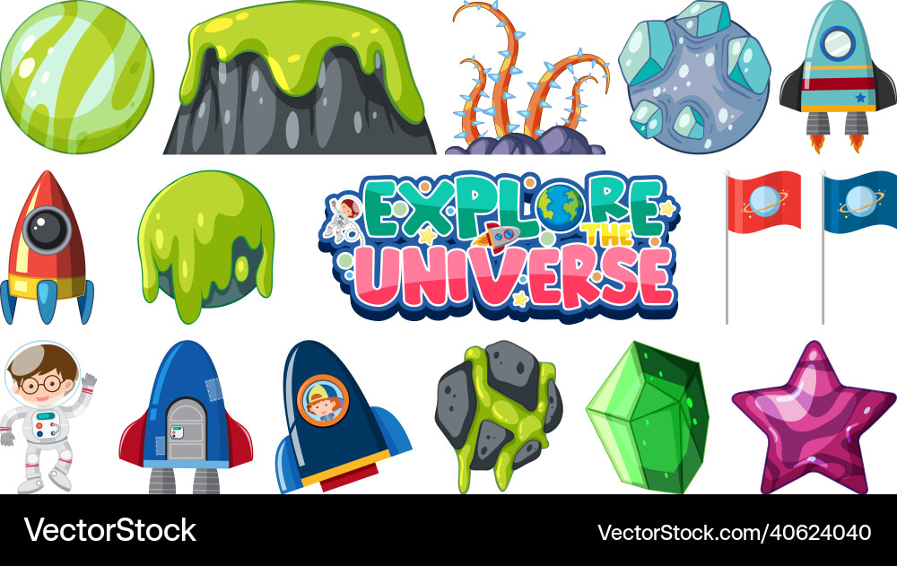 Isolated fantasy space game objects and elements Isolated fantasy space game objects and elements vector image