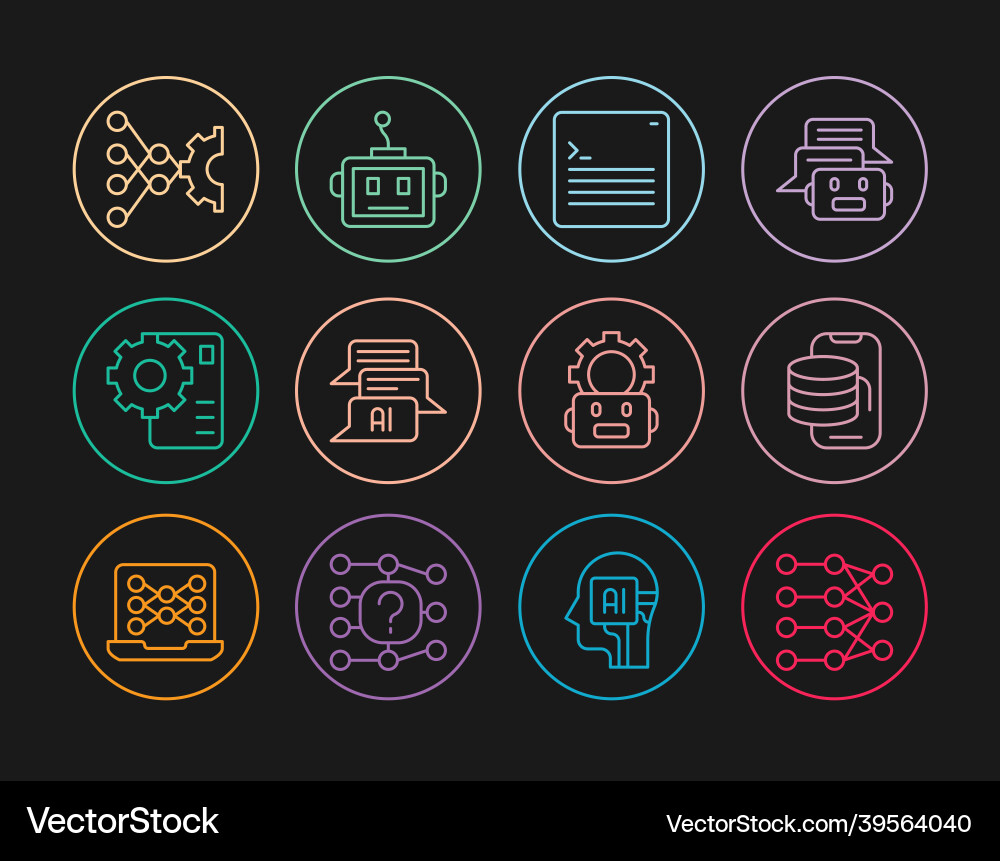 Set line neural network cloud technology data Set line neural network cloud technology data vector image