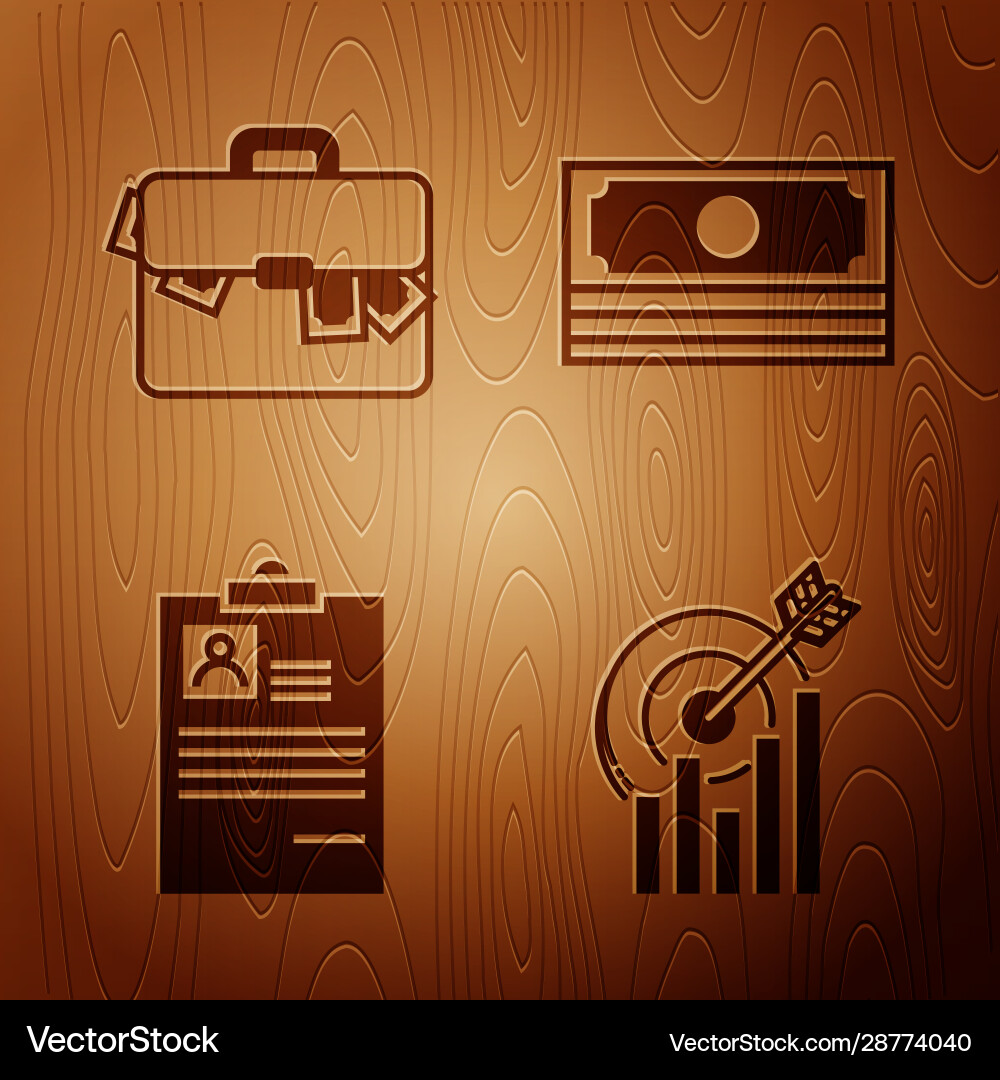 Set target with graph chart briefcase and money Set target with graph chart briefcase and money vector image