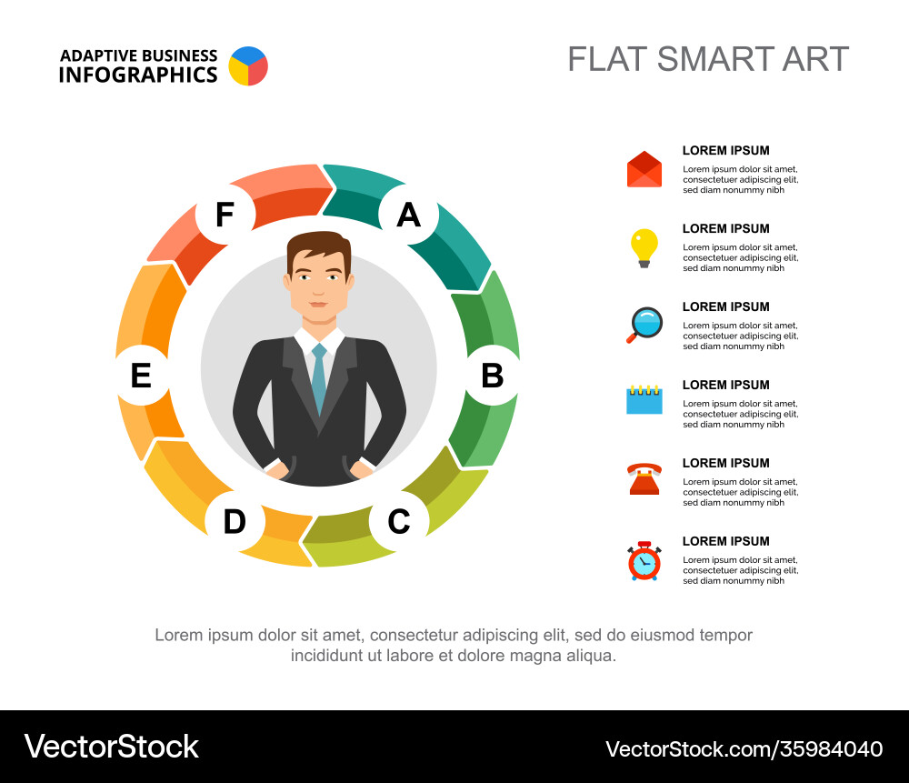 Six elements flow chart template for presentation Six elements flow chart template for presentation vector image