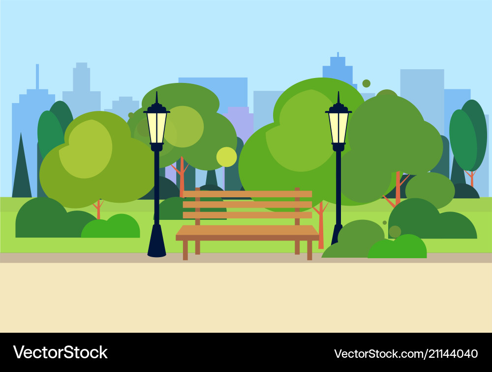 Urban Park Holzbank Straße Lampe grün Rasen Urban Park Holzbank Straße Lampe grün Rasen vektorbild