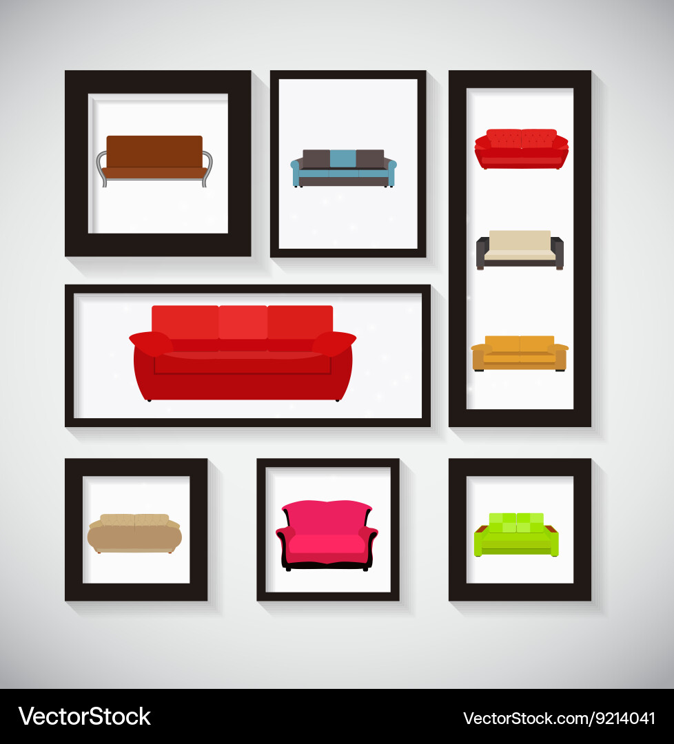 Abstract gallery background with sofa icon set Vector Image