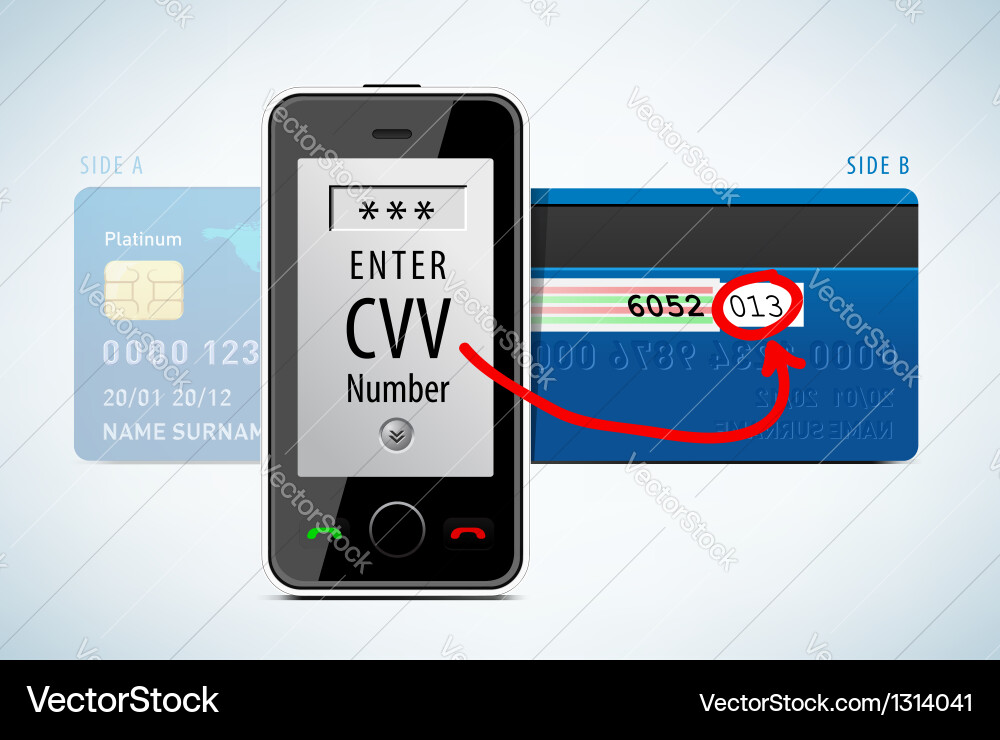 Credit card cvv code with mobile phone Royalty Free Vector