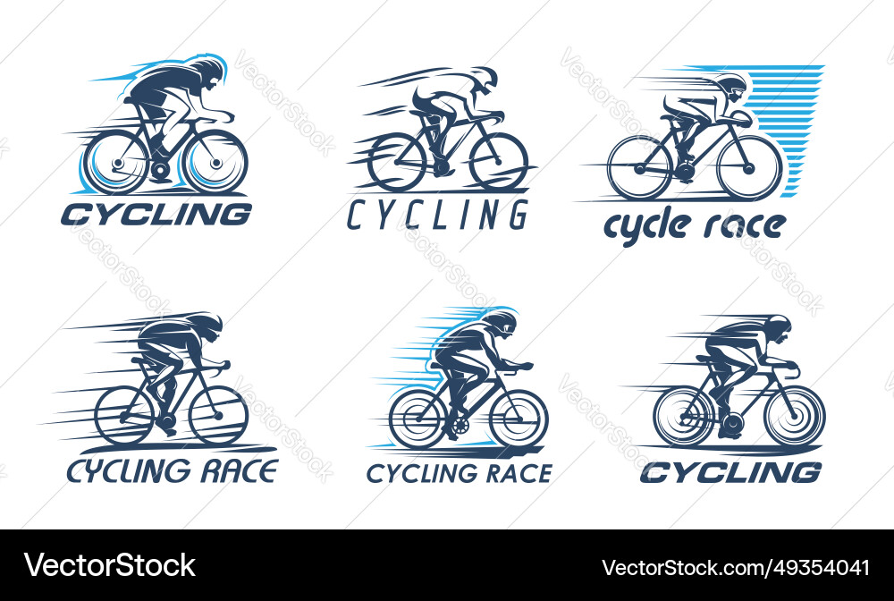 Cycling sport icons with bike racer silhouettes Cycling sport icons with bike racer silhouettes vector image