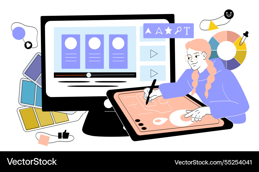 Digital designer creating on tablet Digital designer creating on tablet vector image