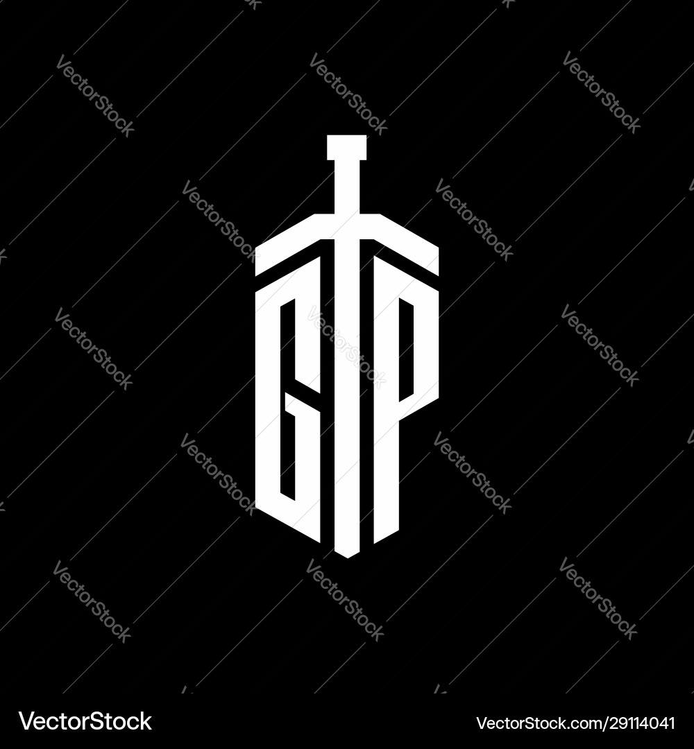Gp logo monogram with sword element ribbon design Vector Image