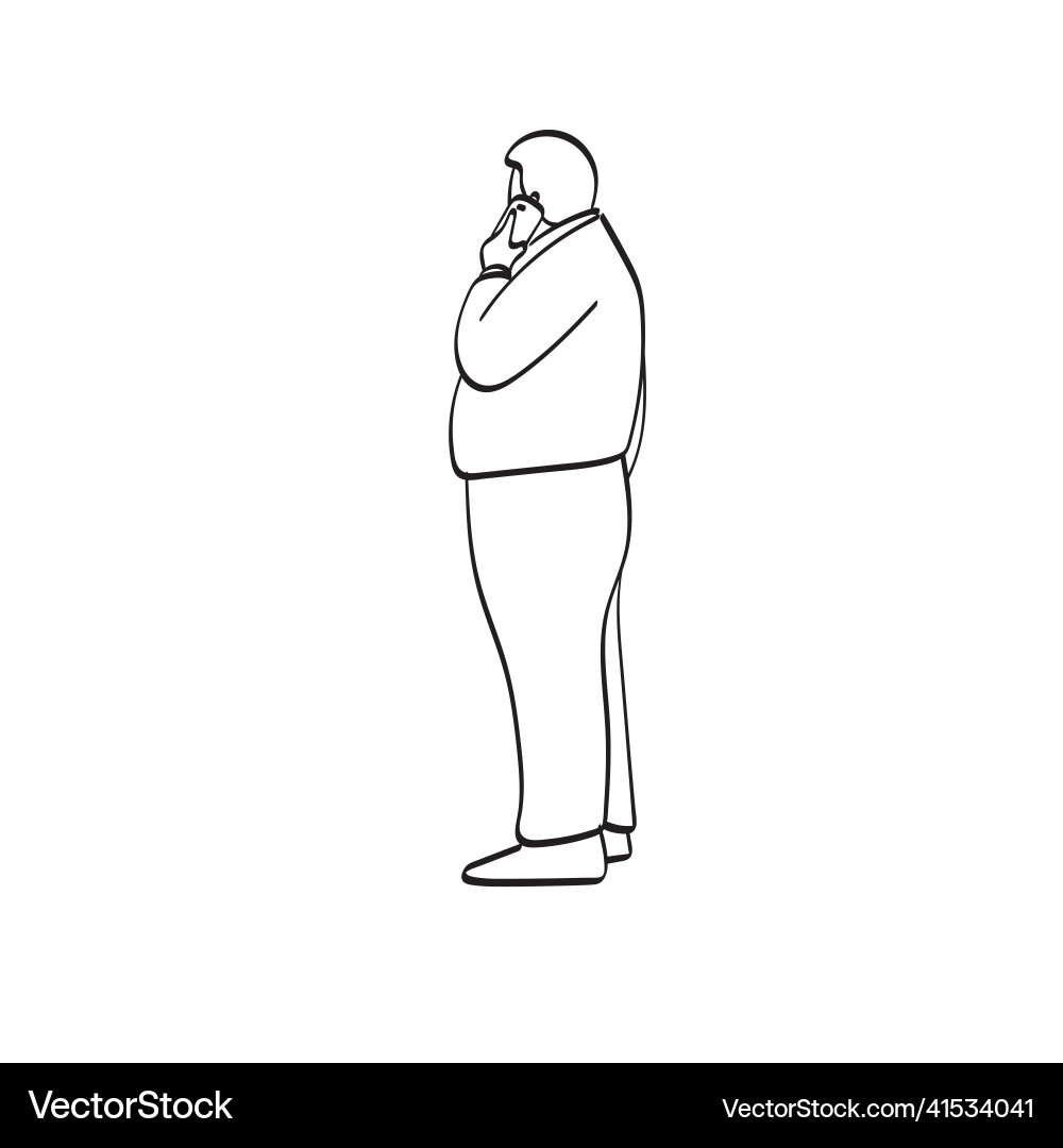 Line art full length side view of fat man using Line art full length side view of fat man using vector image
