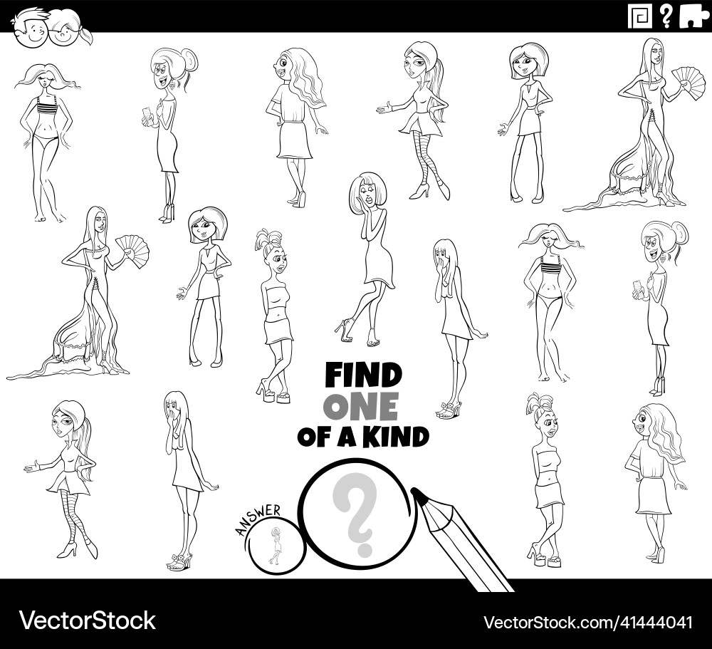One of a kind game with cartoon women coloring One of a kind game with cartoon women coloring vector image