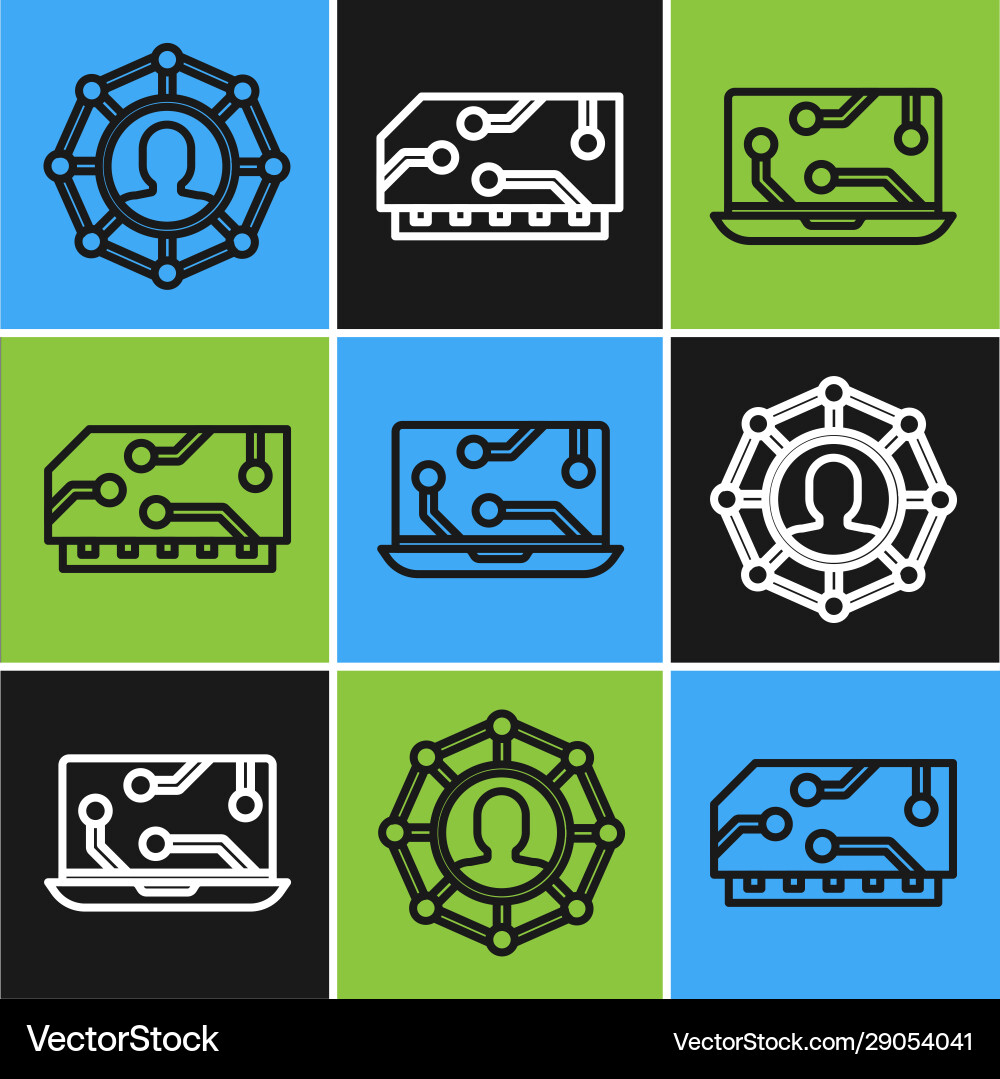 Set line project team base laptop and ram random Set line project team base laptop and ram random vector image