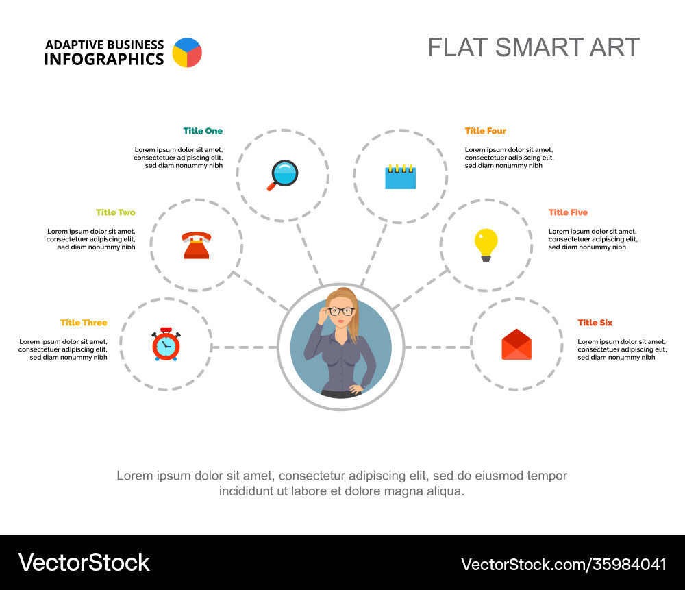 Six elements flowchart template for presentation Six elements flowchart template for presentation vector image