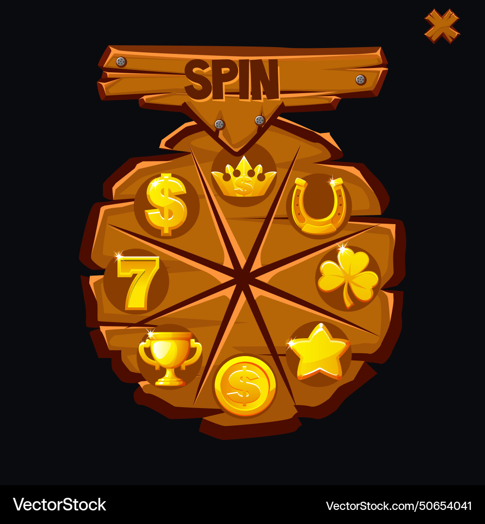 Spin game user interface design element wooden Spin game user interface design element wooden vector image