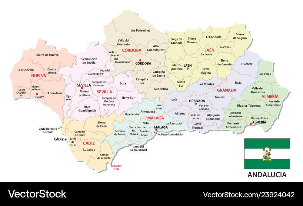 Andalusia administrative and political map Andalusia administrative and political map vector image