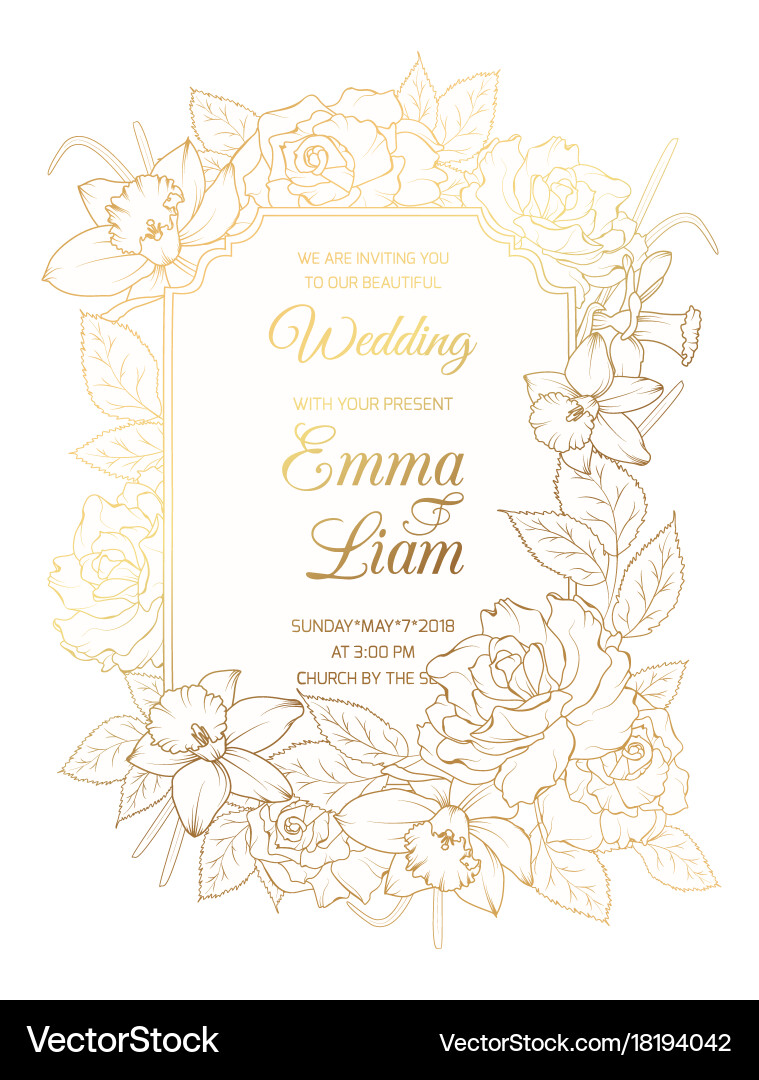 Elegant Rose & Peony Wedding Invitation vector image