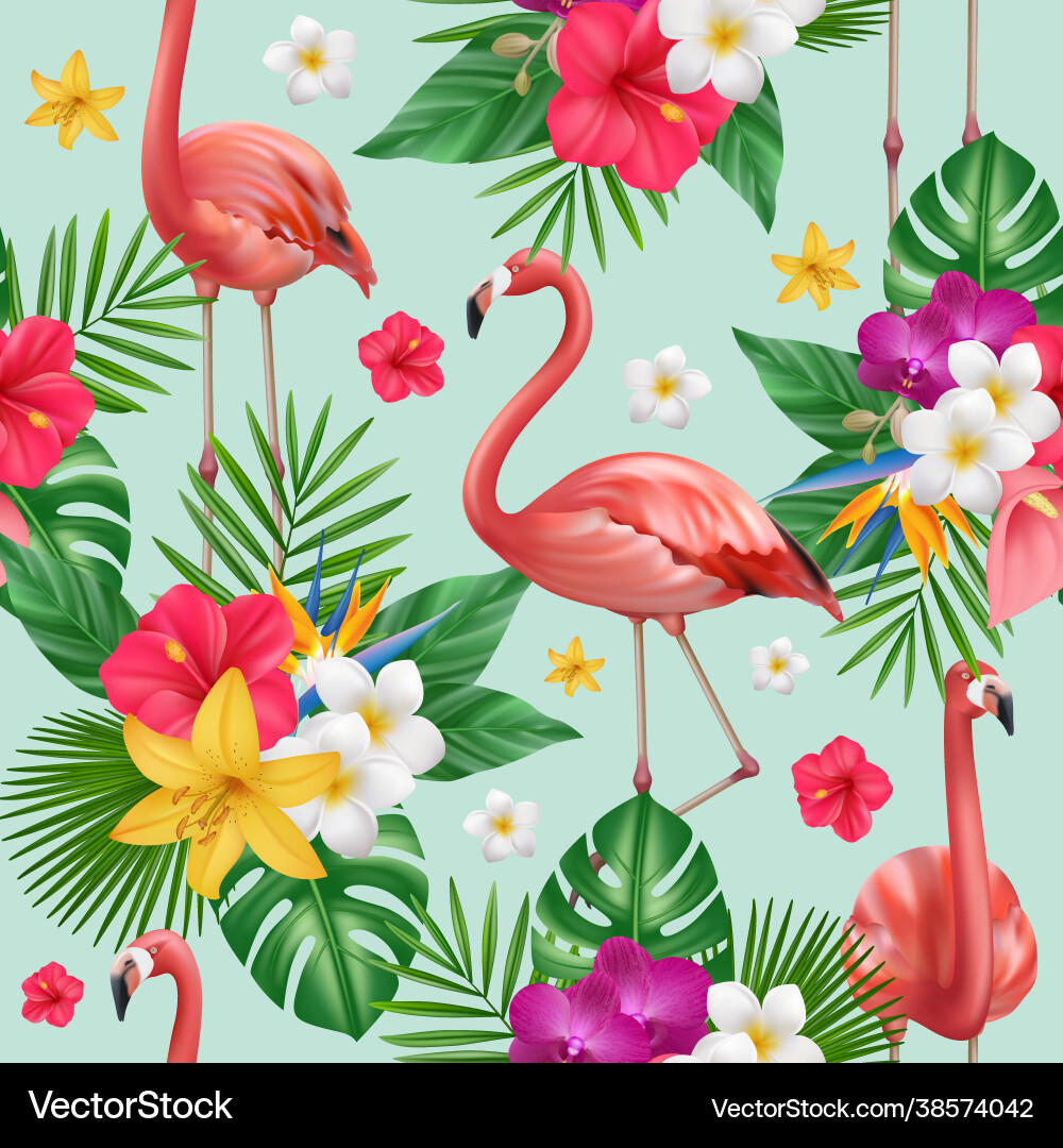Flamingo Tropical Pattern Vector Image