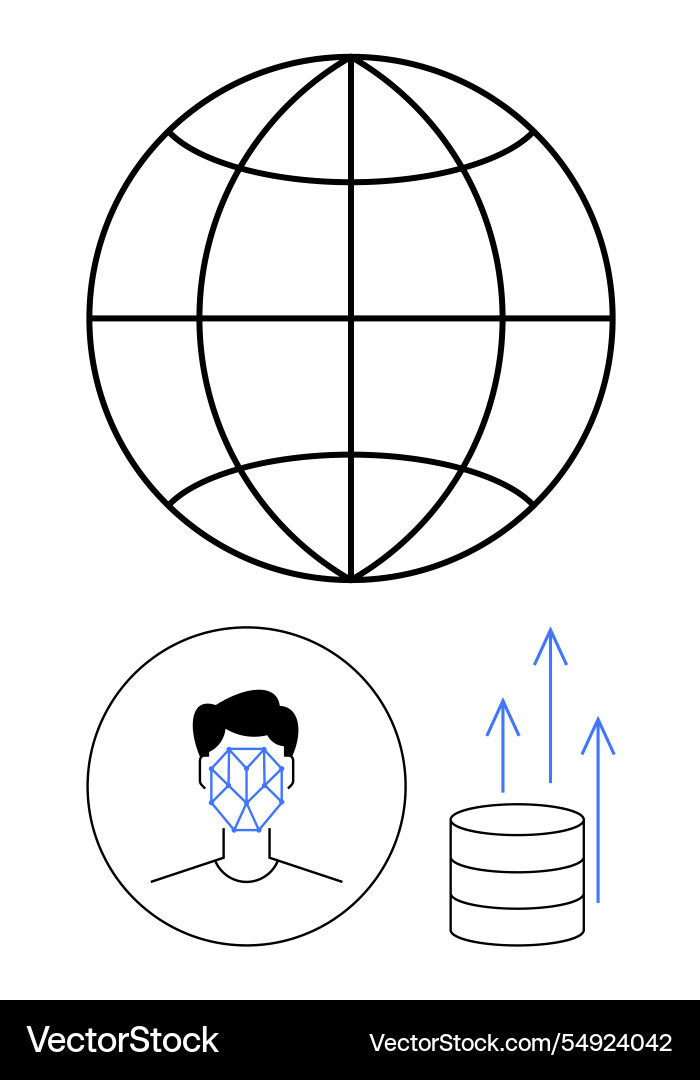 Global connectivity facial recognition and data Global connectivity facial recognition and data vector image
