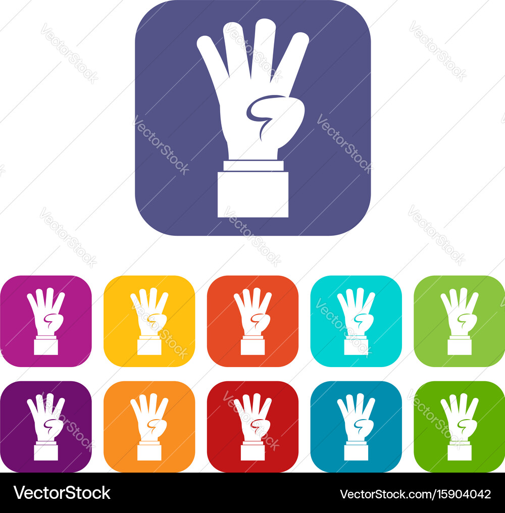 Hand showing number four icons set Vector Image