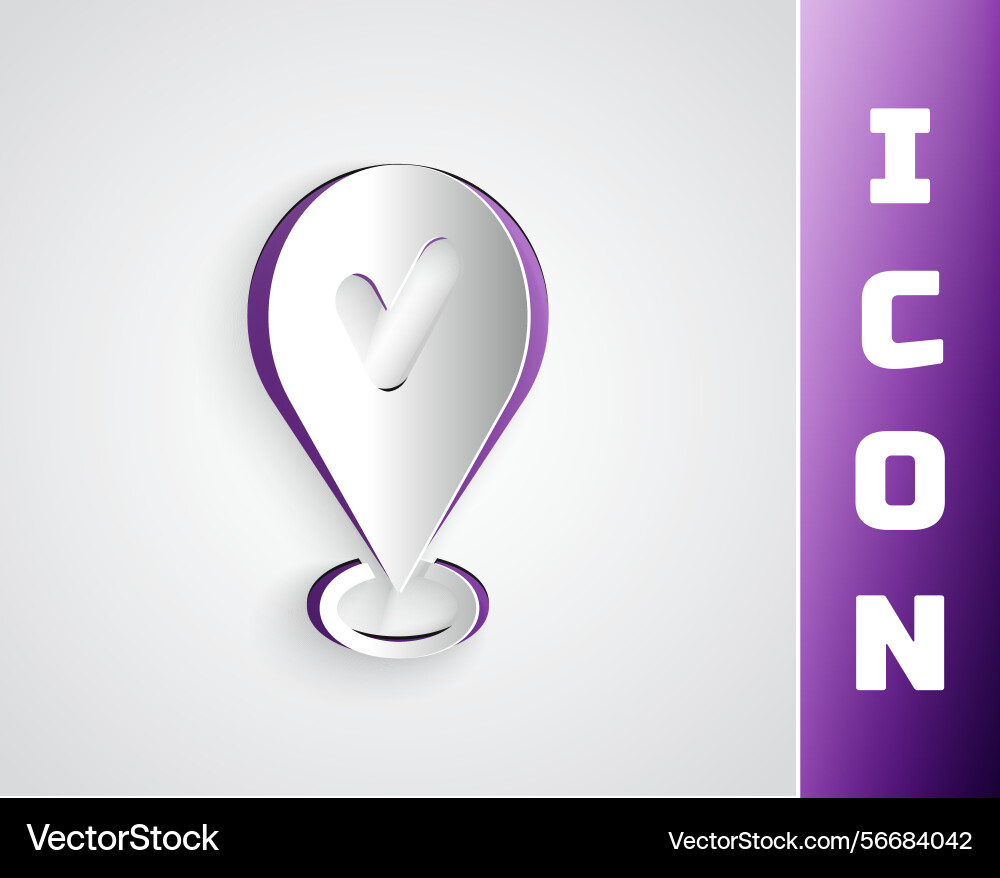 Paper cut map pin with check mark icon isolated Vector Image