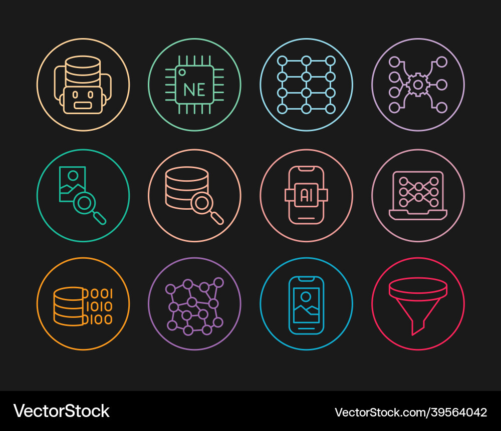 Set line funnel or filter neural network server Set line funnel or filter neural network server vector image