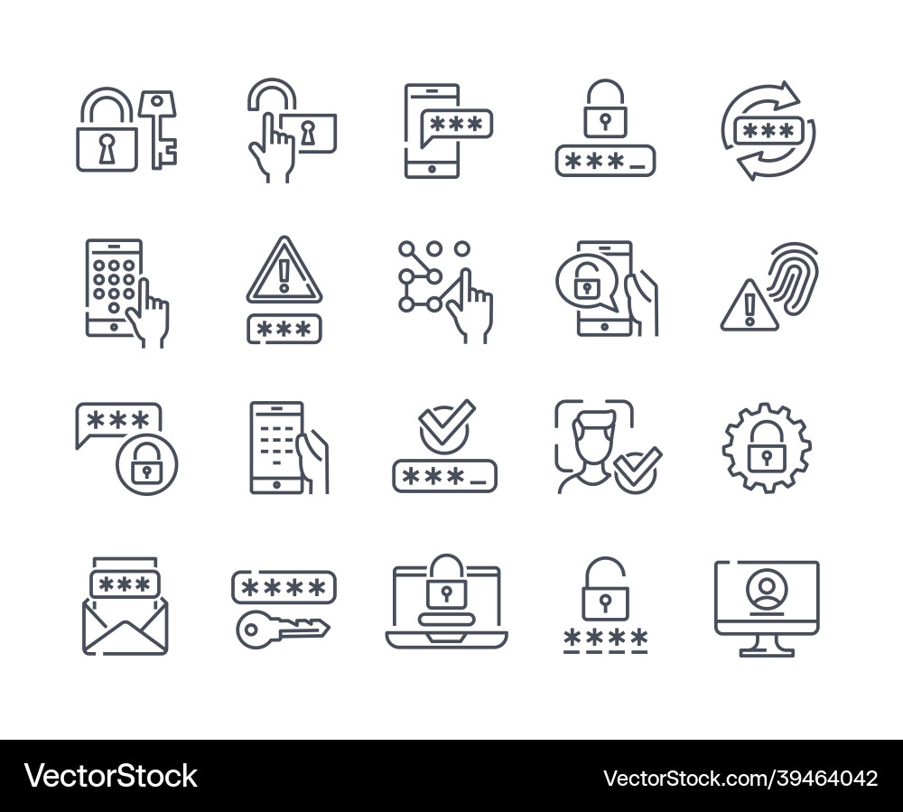 Set of essential linear password related icons Set of essential linear password related icons vector image