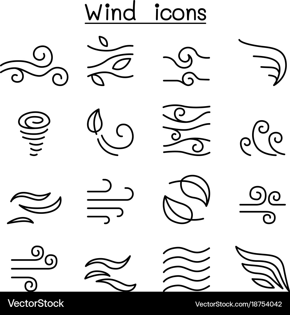 Wind icon set in thin line style Vector Image