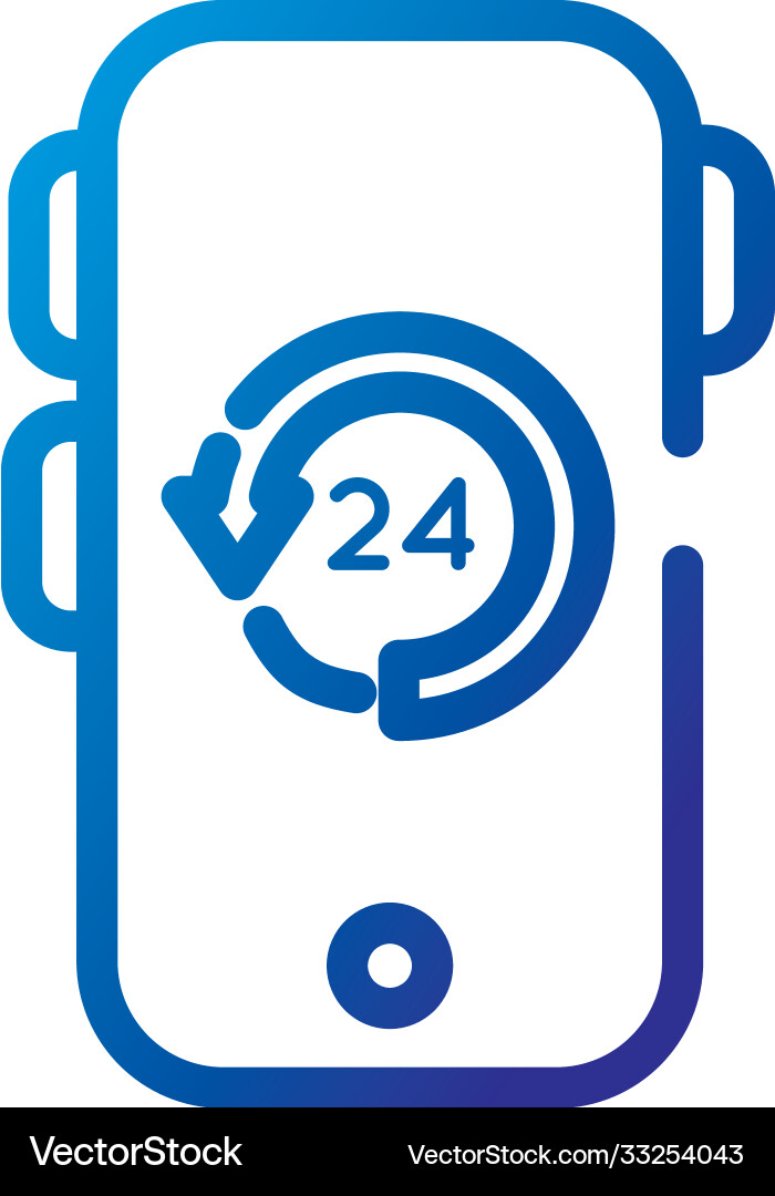 24 hours with arrow around in smartphone gradient vector image