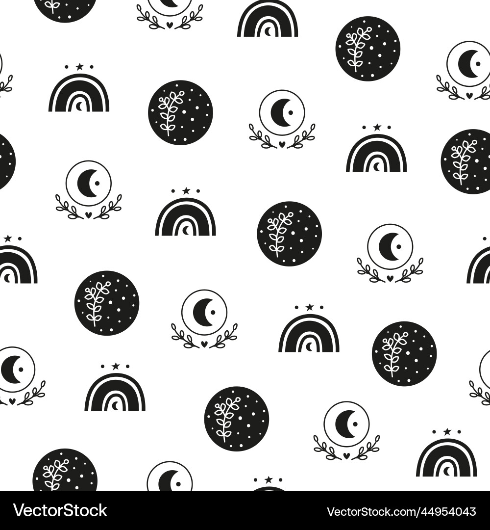 Boho seamless pattern with rainbows and moon Vector Image